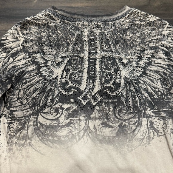 Affliction Shirt with Rhinestones and Knitted Shoulders and Arms - Picture 11 of 13